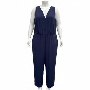 Eloquii Wide Leg Sleeveless V Neck Jumpsuit Plus Size Navy Blue One Piece Sz 22